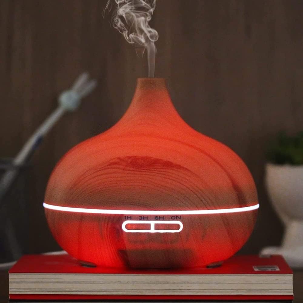 Difusor De Aromas Grande 500ml Umidificador De Ar Ultra Sônico Potente Temporizador ate 6h 7 cores de Led Difusor De Óleo Essencial Abajur Led Controle Remoto- - Melhor Opção