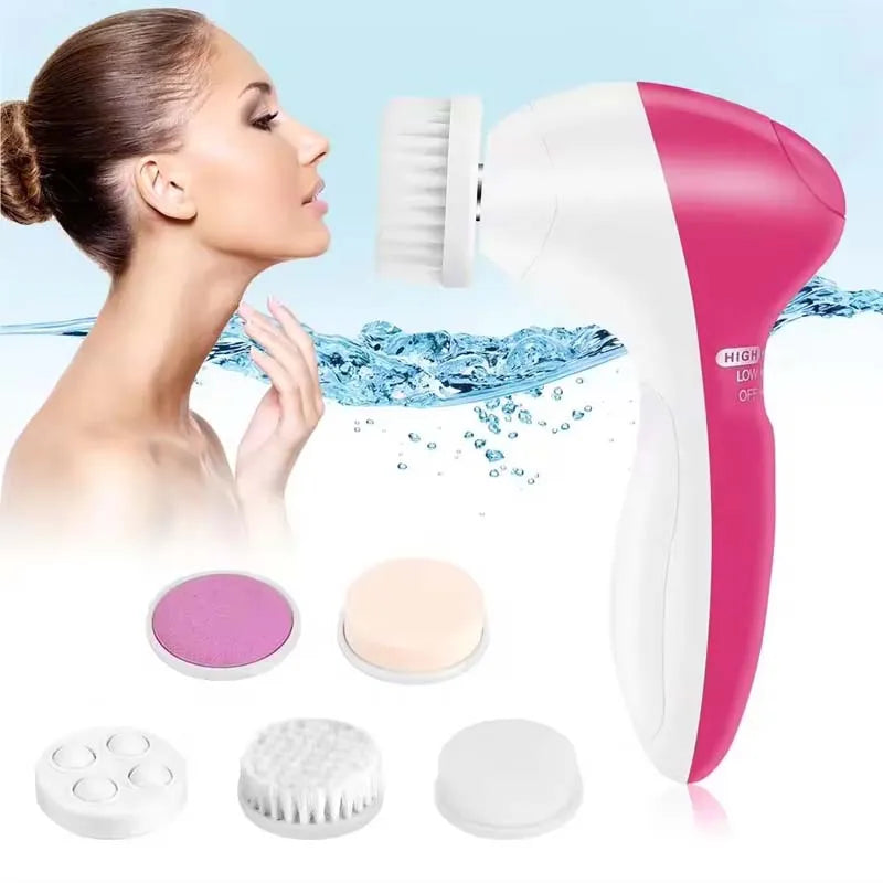 5 em 1 Escova e Massageador Facial Multifunção - Cuidado Suave para a Pele