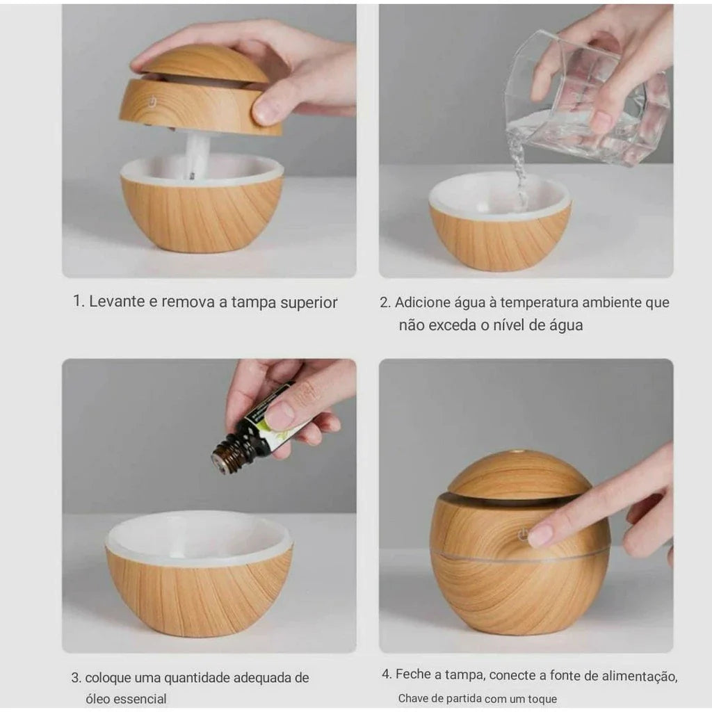 Mini Umidificador de Ar e Aromatizador de Ambientes Tipo Madeira - Melhor Opção